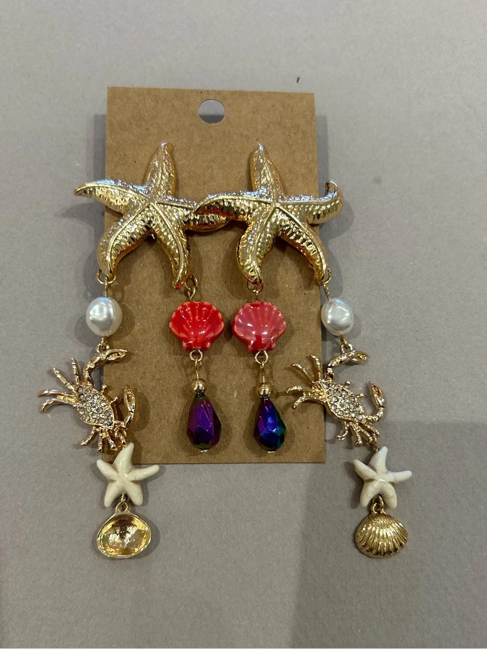 Gold Starfish Drop Earrings A1709 - Picture 3 of 3